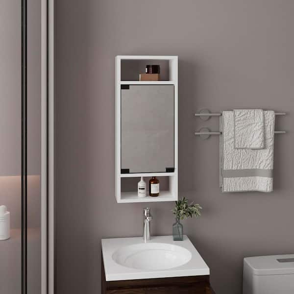 11.8 in. W x 5.9 in. D x 28.3 in. H Rectangular Engineered Wood Bathroom Storage Medicine Cabinet with Mirror in White