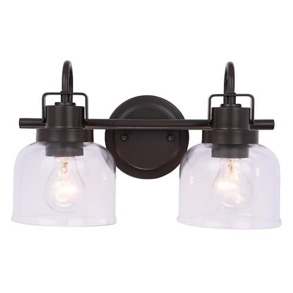 Brighton 15 in. 2-Light Black Bathroom Vanity Light with Clear Glass Shades