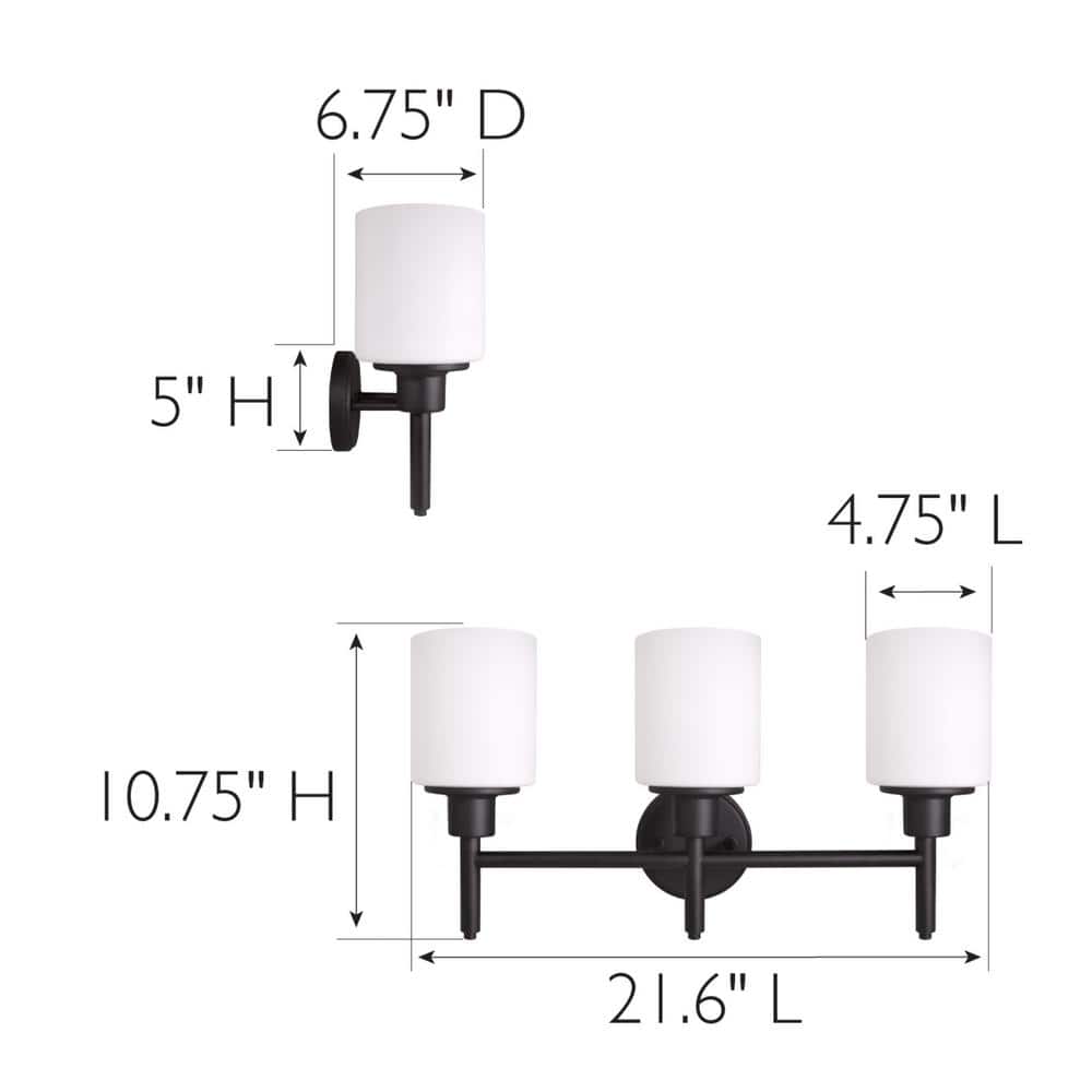 Aubrey Matte Black 3-Light Vanity Fixture with Frosted Glass