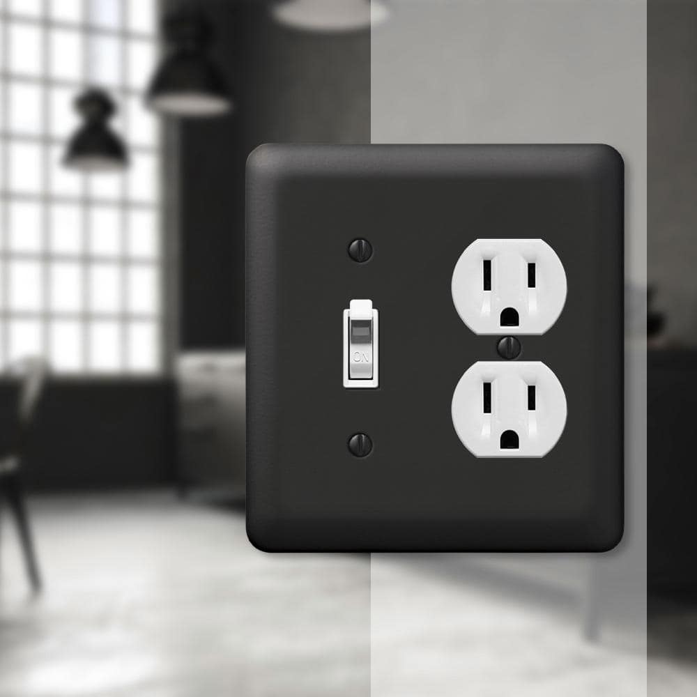Black Metal 2-Gang Toggle and Duplex Wall Plate