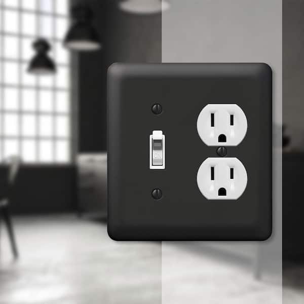Declan 2 Gang 1-Toggle and 1-Duplex Steel Wall Plate - Black