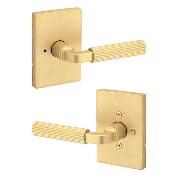 Mirada Satin Brass Rectangle Bed/Bath Door Handle with Antimicrobial Technology