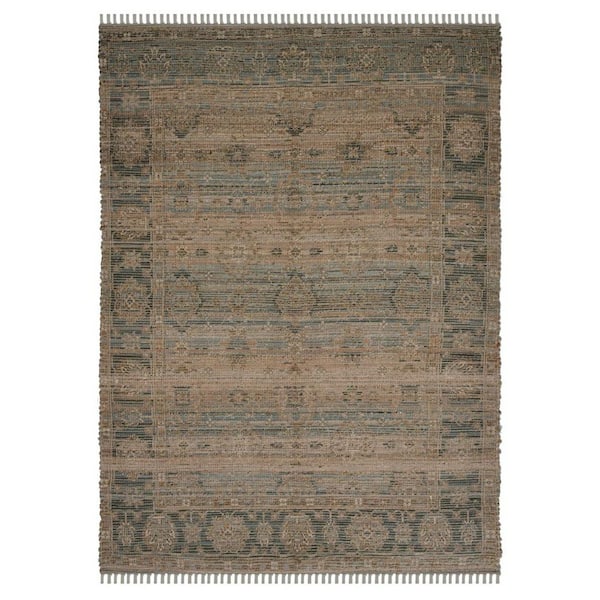 5' X 7' Brown Dark Gray And Dark Turquoise Oriental Hand Woven Area Rug With Fringe