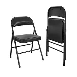Vinyl Padded Seat and Double Braced Back Folding Chair in Black (2-Pack)