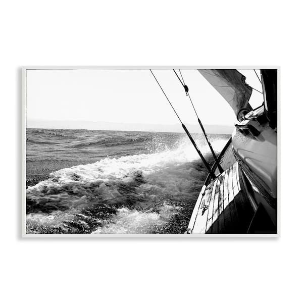 Stupell Industries Boat and Splashing Wake by Kyle White Framed Typography Giclee Art Print 16 in. x 24 in.