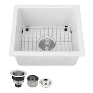 Quartz 18 in. Undermount Bar Sink in White with Basket Strainer and Sink Grid