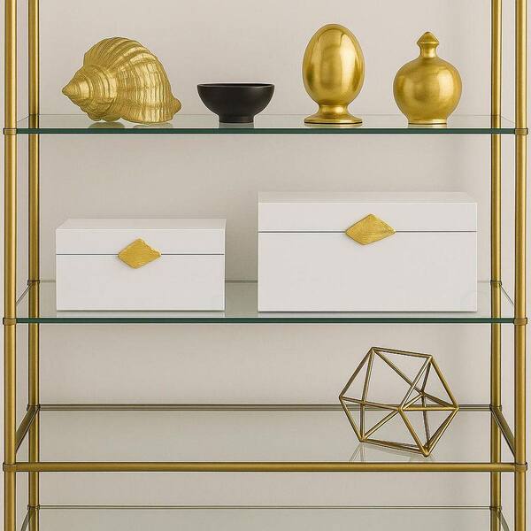 Vintiquewise Set of 2 Decorative Wooden Storage Boxes with Gold