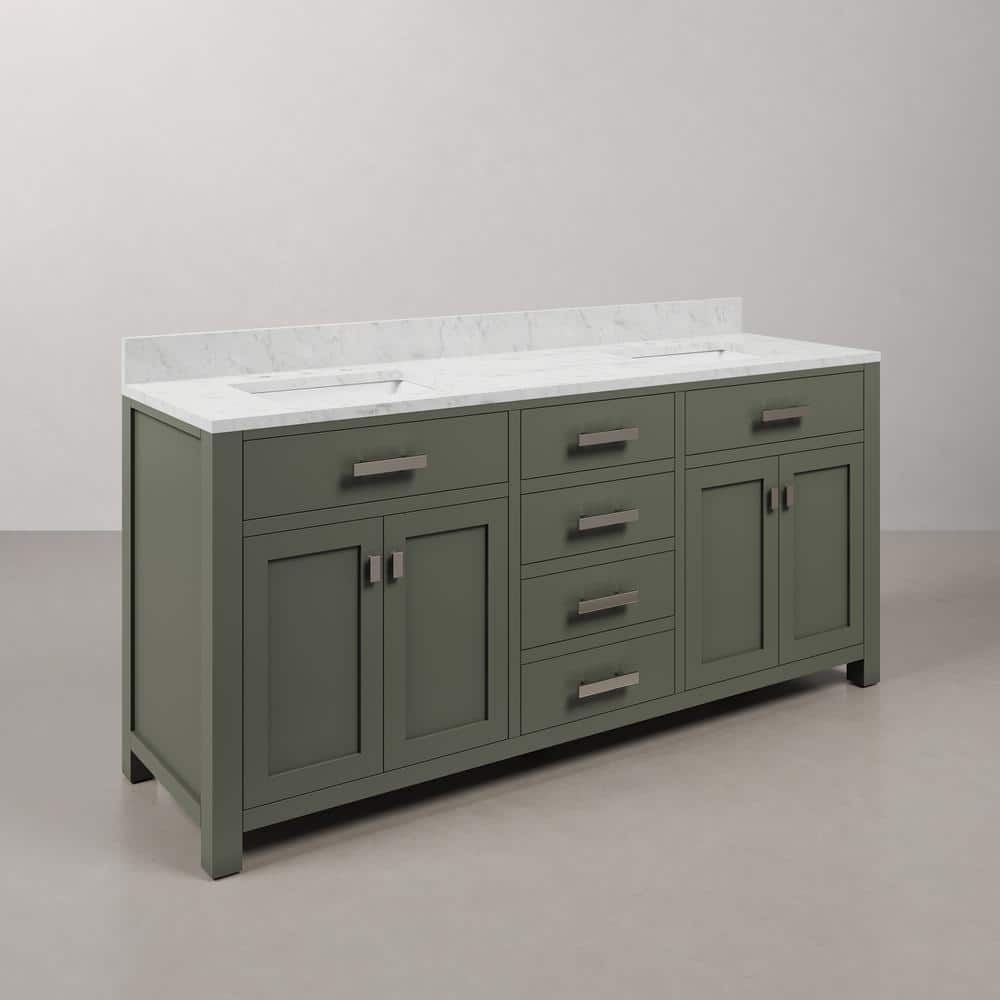 Madison 72" Glacial Green Double Sink Vanity with Marble Top