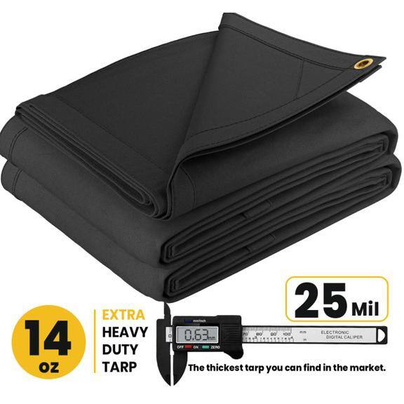 CSMEN Tarp Heay Duty Waterproof 10x14ft,Black Tarp Cover Plastic Poly Tarpaulin For Outdoor Cover,Emergency Rain,Roof, Pool, Boat,Camping - Multipurpose With 12Mil Thickness