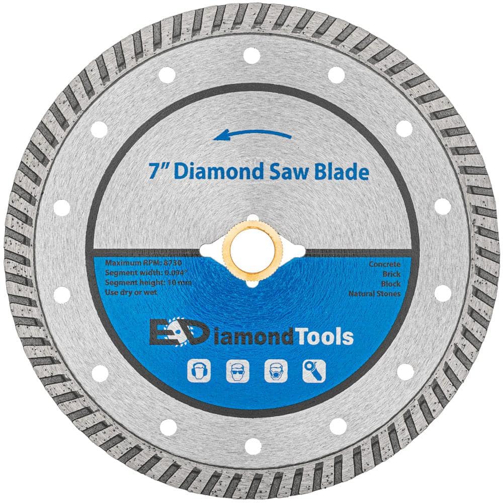 EDiamondTools 7 in. Turbo Diamond Saw Blades for Concrete or Masonry, 2.5 in. Cutting Depth, Wet