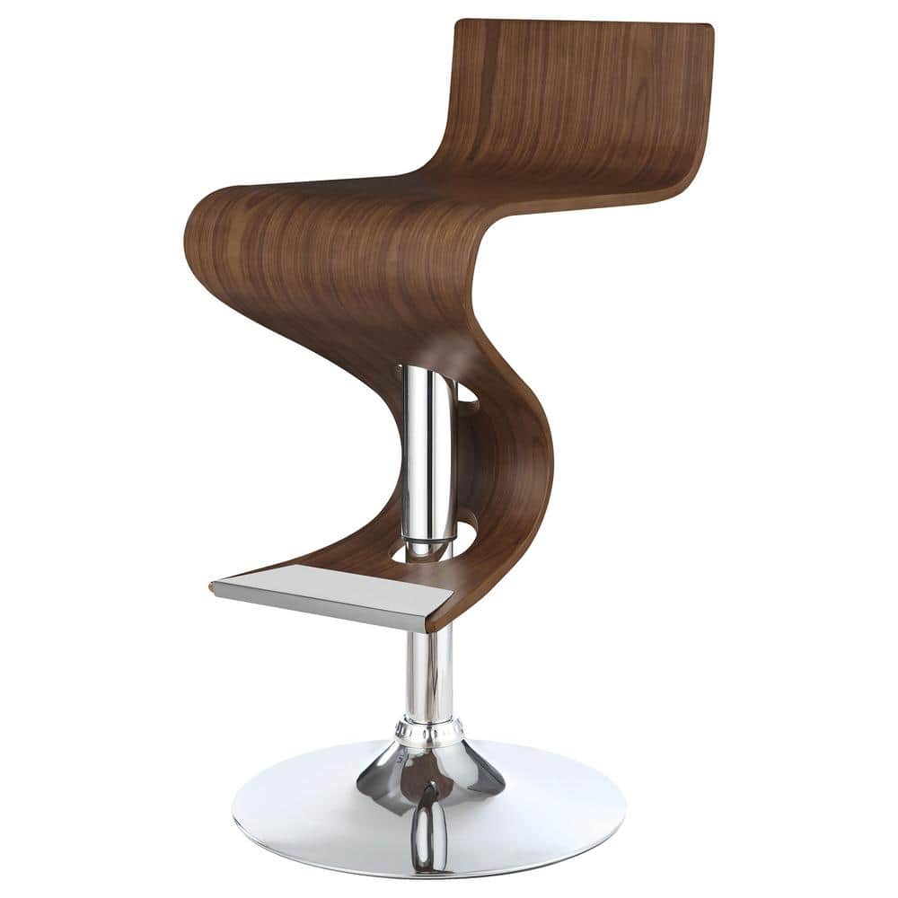 Covina Contemporary Swivel Adjustable Bar Stool in Walnut and Chrome