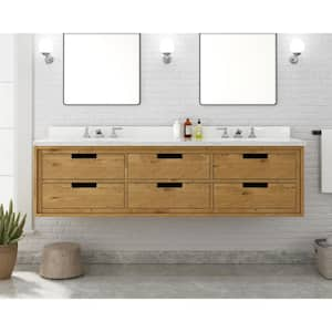 Vinespring 72 in. W x 22 in. D x 19 in. H Double Sink Freestanding Bath Vanity in Wood Tone with White Marble Top