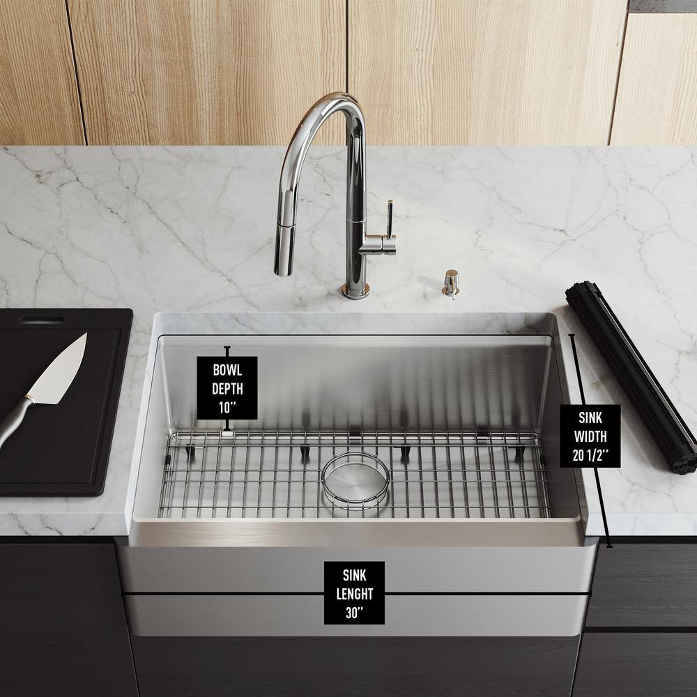 Oxford 30" Stainless Steel Farmhouse Kitchen Sink with Accessories