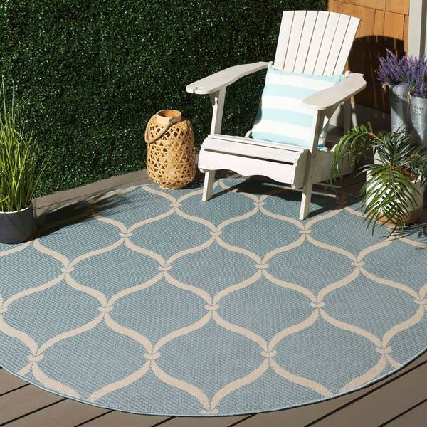 Courtyard 7 x 7 Spa/Beige Ogee Round Rug