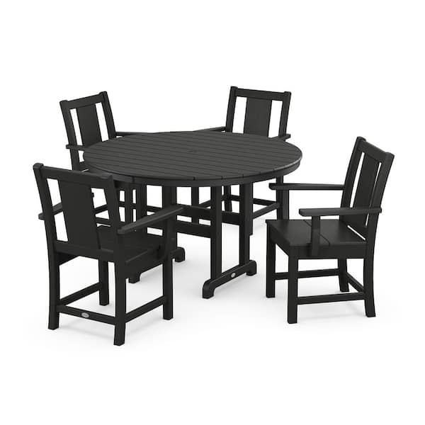 POLYWOOD Prairie 5-Piece Round Farmhouse Plastic Outdoor Dining Set in Black