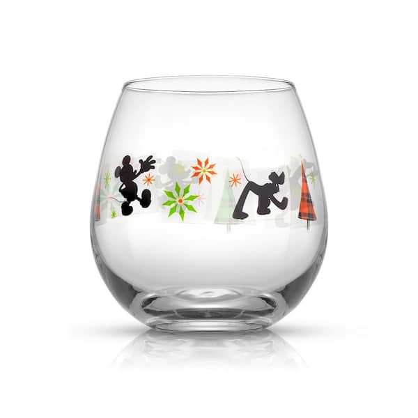 Disney Multicolored Floral Mickey Mouse Outlined Stemless Drinking Glasses Disney Souvenir Collectable Flower Print Adult Glass 14.5 oz 2 Pack