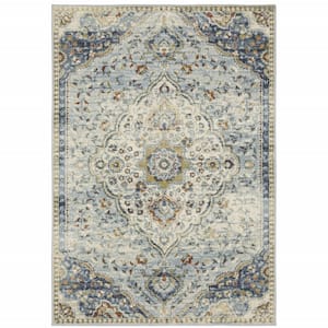 Blue Beige Rust Gold and Teal 3 ft. x 5 ft. Oriental Power Loom Stain Resistant Area Rug