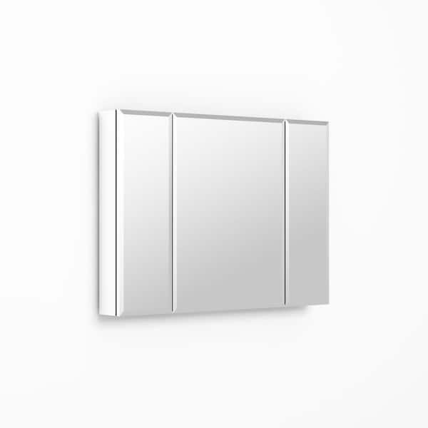 Unbranded 36 in. W x 26 in. H Large Rectangular Silver Aluminum Surface Mount Medicine Cabinet with Mirror Adjustable Shelves