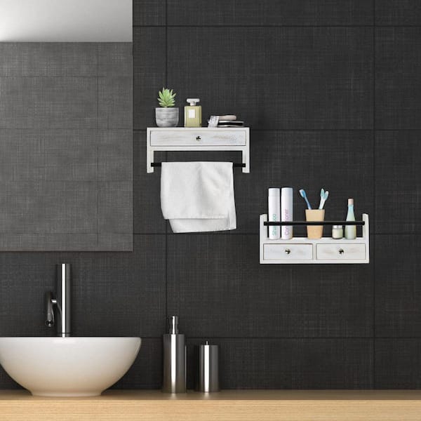 White Black Carbon Steel Bathroom Shelve Wall Mount Shampoo