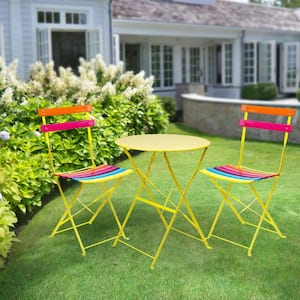 Indoor/Outdoor 3-Piece Bistro Set Folding Table and Chairs Patio Seating, Rainbow