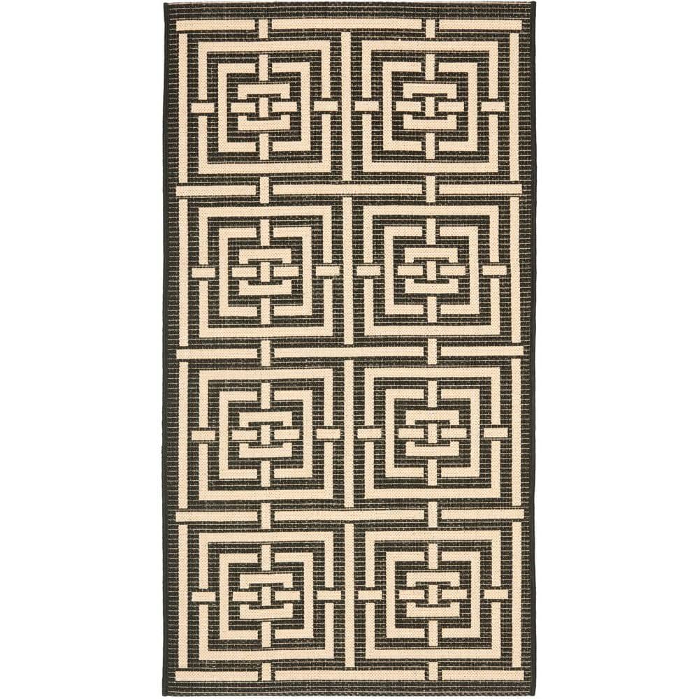 Black and Bone Geometric Indoor/Outdoor Area Rug, 2'7" x 5'