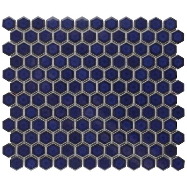 Merola Tile Tribeca 1 in. Hex Glossy Cobalt 10-1/4 in. x 11-7/8 in. Porcelain Mosaic Tile (8.6 sq. ft./Case)