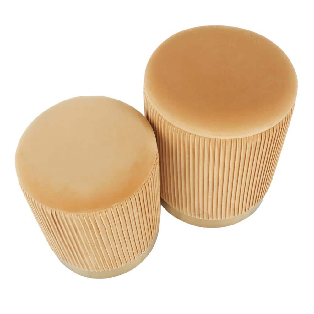 Marla Gold and Orange Velvet Nesting Ottomans Set