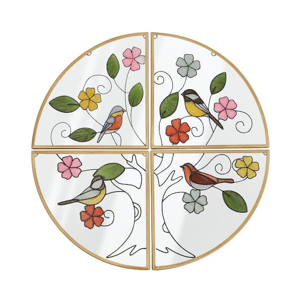 Multi-colored Splicing-Stained Glass Birds Wall Art Decor with Metal Frame