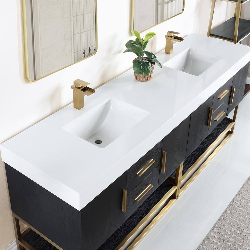 Bianco Double Vanity in Black Oak with White Stone Top