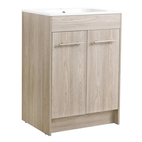 Miscool Anky 23.8 in. W x 18.1 in. D x 33.8 in. H Single Sink Bath Vanity in White Oak with White Gel Acrylic Top