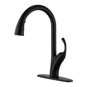 Stainless Steel Single Handle Pull Down Sprayer Kitchen Faucet with 3-Spray Patterns and Deck Plate in Matte Black