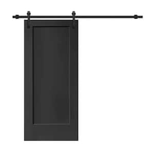 30 in. x 80 in. Black Stained Composite MDF 1-Panel Interior Sliding Barn Door with Hardware Kit