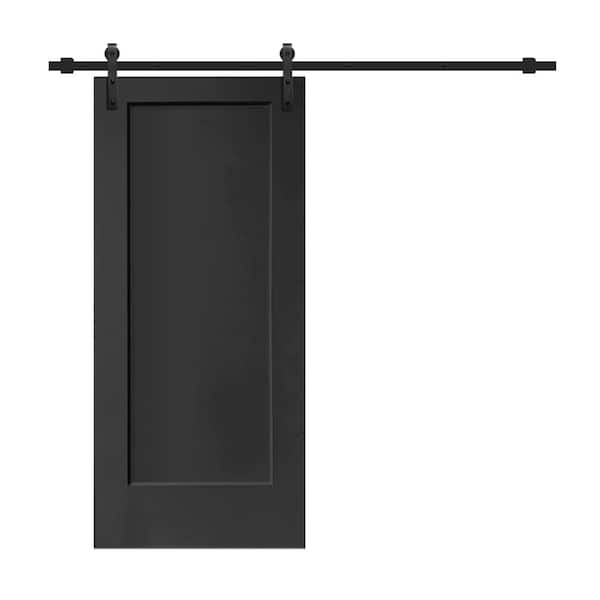 CALHOME 30 in. x 80 in. Black Stained Composite MDF 1-Panel Interior Sliding Barn Door with Hardware Kit
