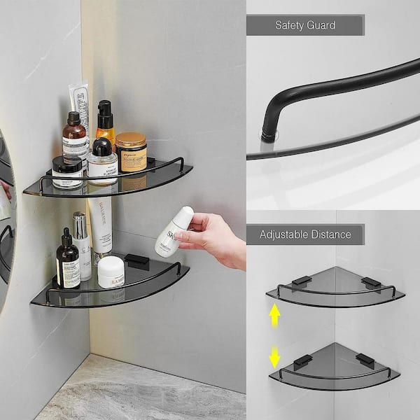 Triangle Glass Shower Caddy Rack - Wall Mounted Bathroom Tray For