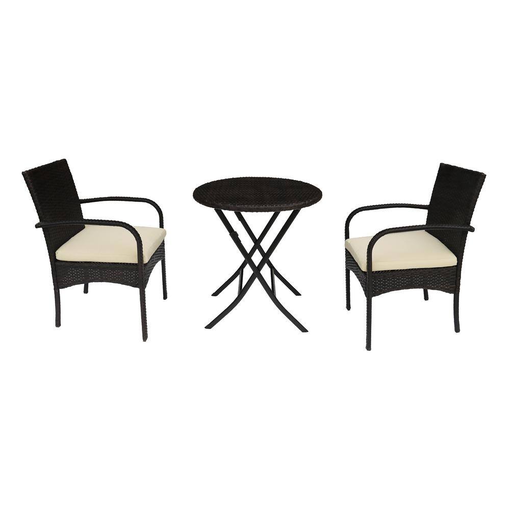 Mix Brown 3-Piece Wicker Outdoor Bistro Set with Round Coffee Table and Bei