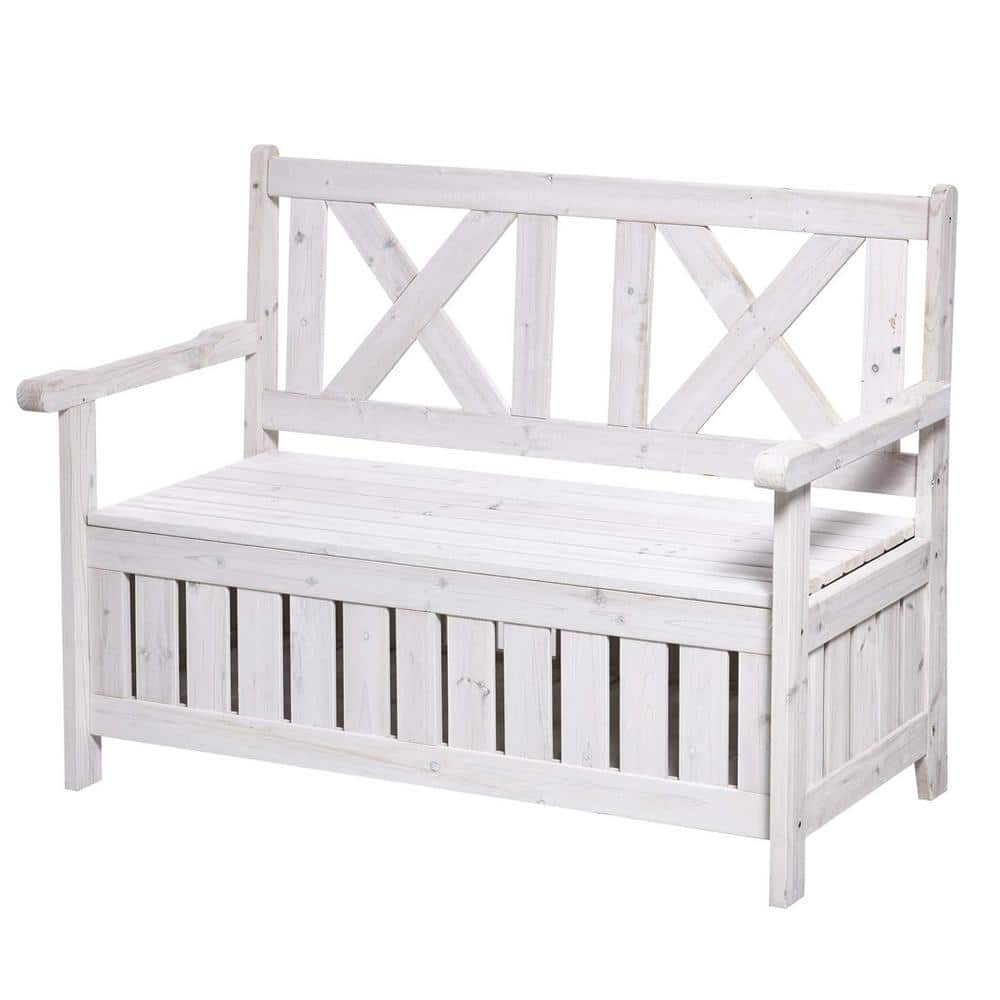 29 Gal. White Wood Outdoor Storage Bench Z0912J1RCW - The Home Depot