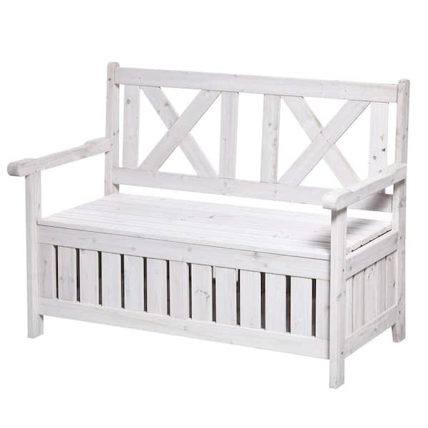 29 Gal. White Wood Outdoor Storage Bench