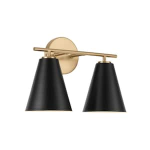 Charlie 15 in. 2-Light Matte Brass Vanity Light with Metal Shade