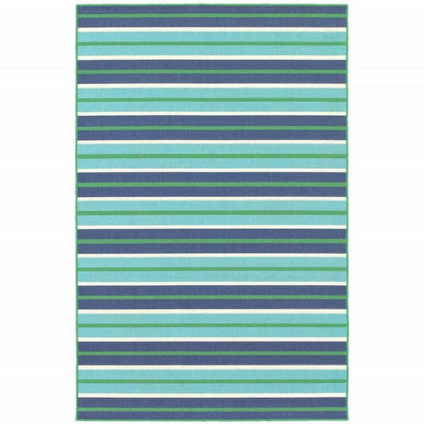 Blue, Green 2 ft. x 3 ft. Loomed Geometric Polypropylene Rectangle Indoor/Outdoor Area Rug