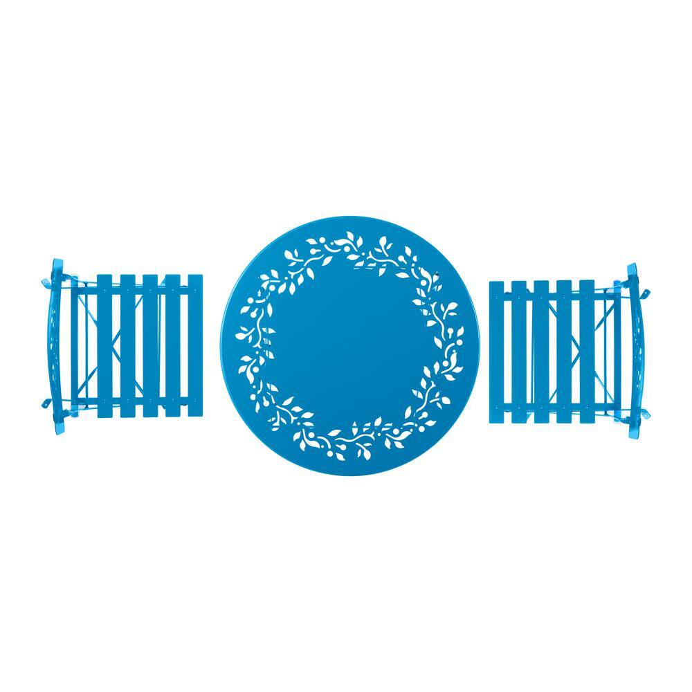 Bright Blue Steel 3-Piece Folding Bistro Patio Set