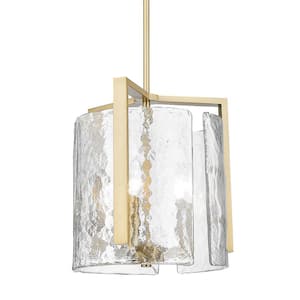 Aenon 3-Light Brushed Champagne Bronze and Hammered Water Glass Linear Pendant Light