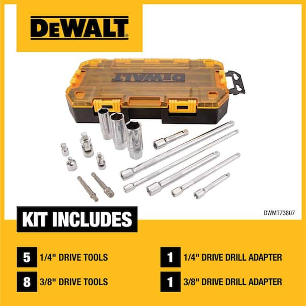 DEWALT 1 4 in. and 3 8 in. Drive Tool Accessory Set with Case 15 Piece DWMT73807 The Home Depot