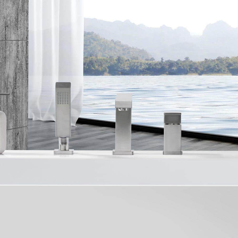 Brushed Nickel Single Handle Deck-Mounted Tub Faucet with Hand Shower