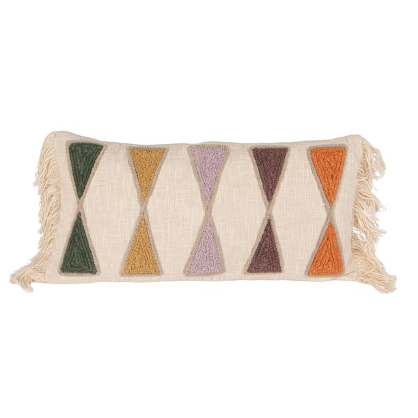 Earthen Multicolors Geometric Lumbar Cotton 24 in. x 12 in. Throw Pillow