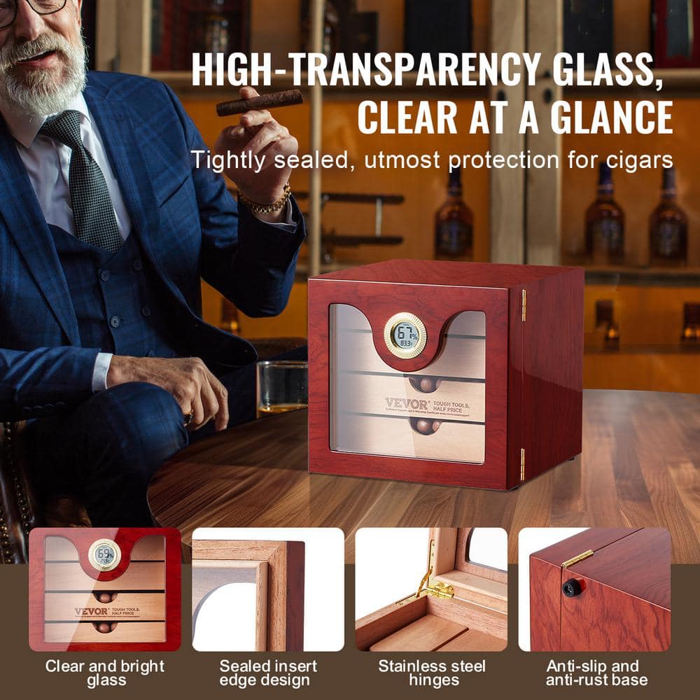 Handmade Cedar Wood Cigar Humidor with Hygrometer and Humidifier