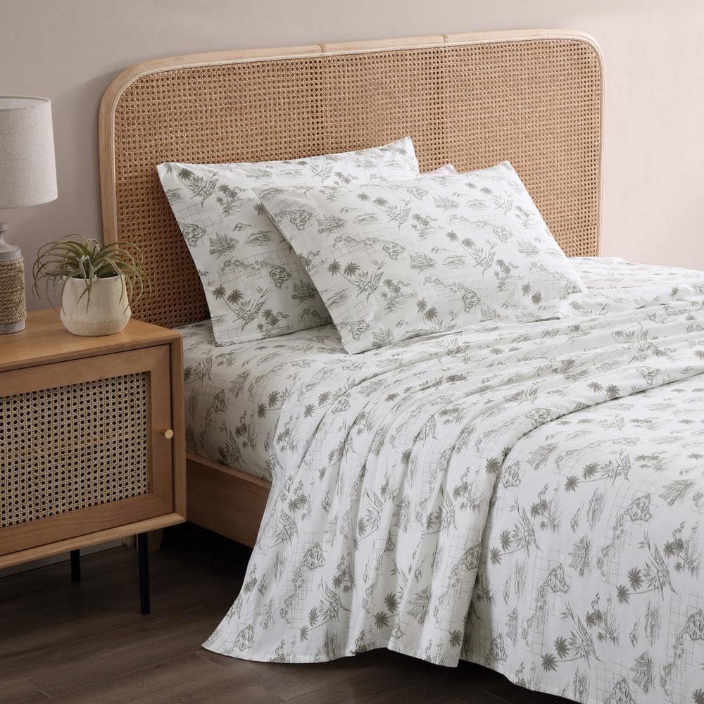 Vintage Map Print White Cotton Queen Sheet Set