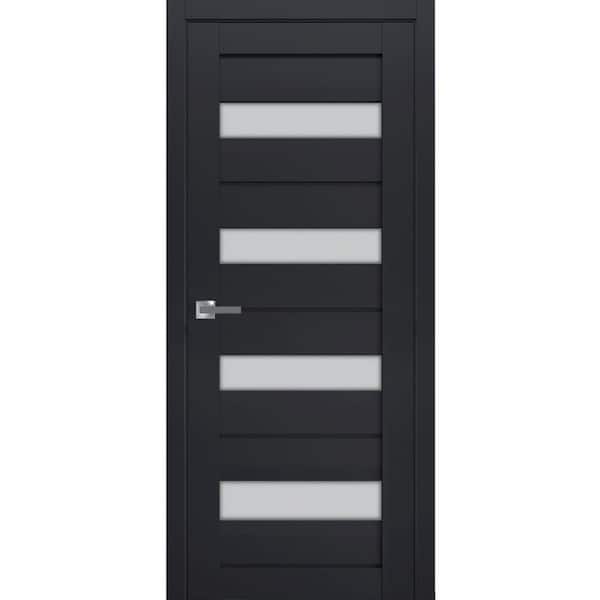 36 in. x 80 in. 1 Panel Antracite Finished Solid Wood Sliding Door with Hardware