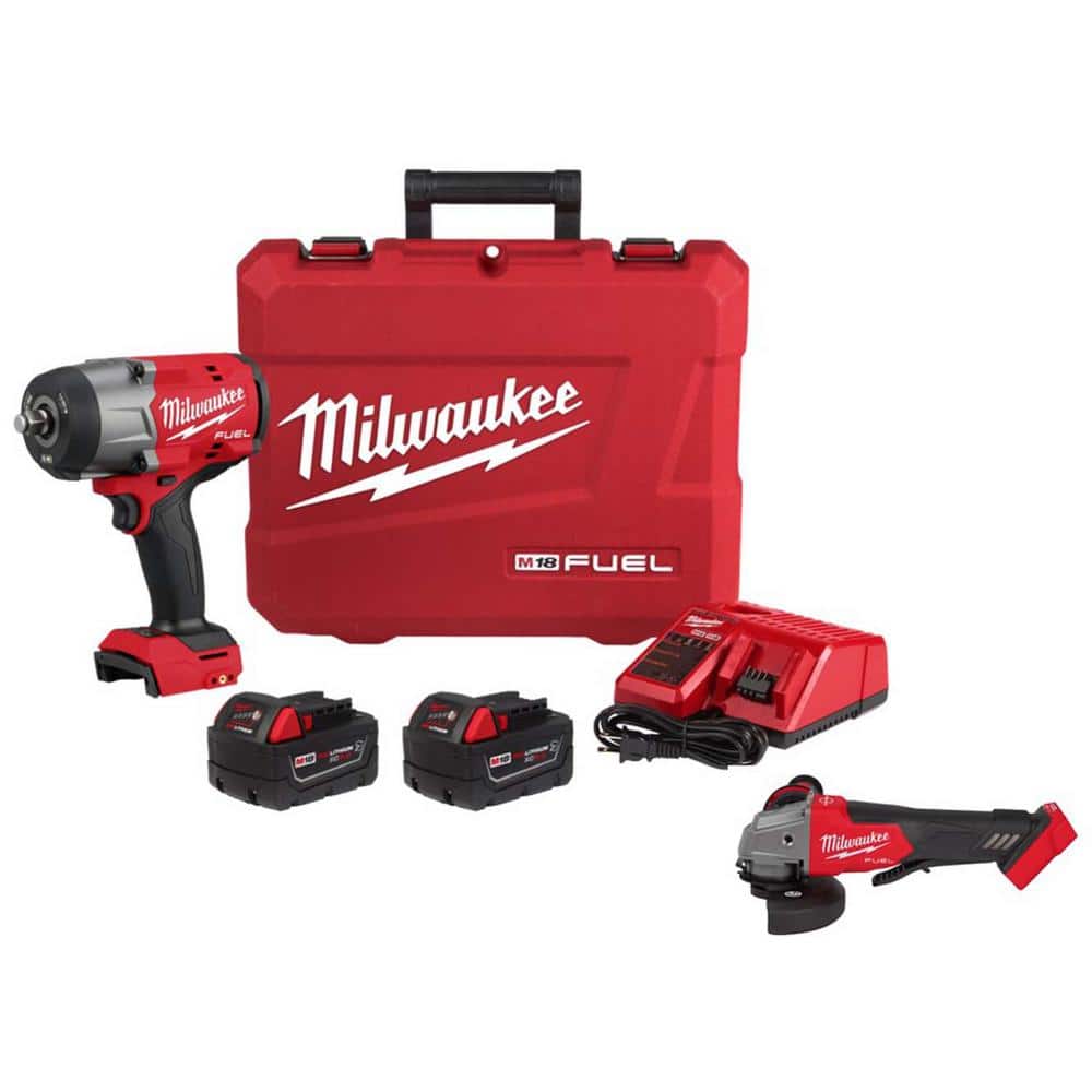 Milwaukee M18 FUEL 18V Lithium-Ion Brushless Cordless High-Torque 1/2 in. Impact Wrench with Friction Ring Kit & Brushless Grinder -  2967-22-2880-20