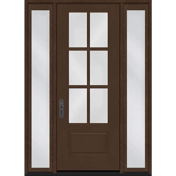 Regency 68 in. x 96 in. 3/4-6 Lite Clear Glass RHIS Hickory Fiberglass Prehung Front Door w/Dbl 14 in. SL w BLK Lockset