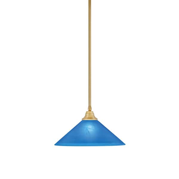 Unbranded Sparta 100-Watt 1-Light New Age Brass Stem Pendant Light with Blue Italian Glass Shade and Light Bulb Not Included